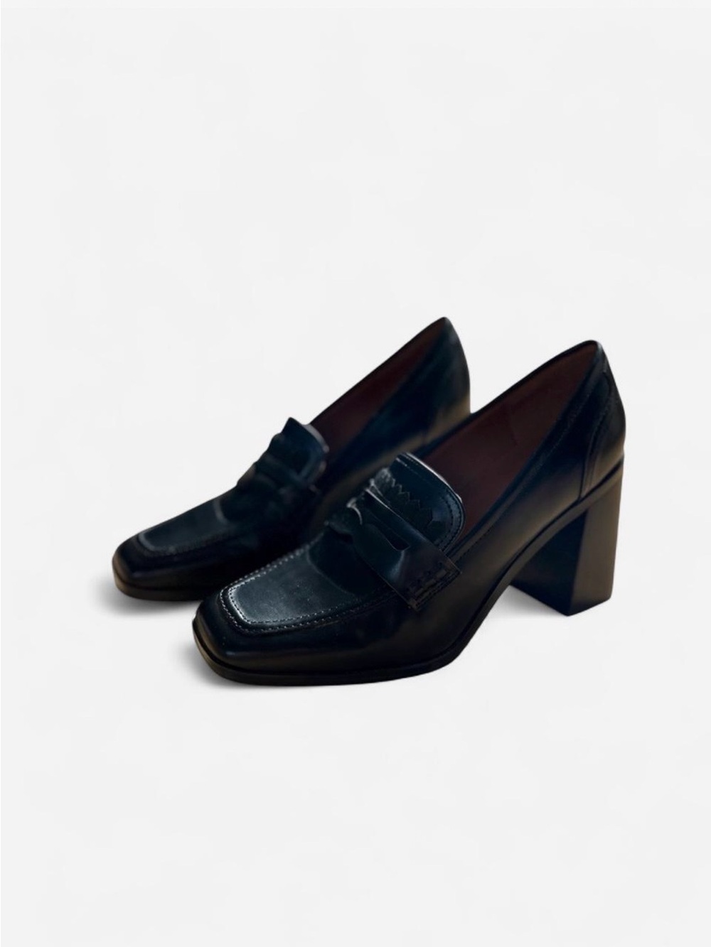 Marc Fisher Chunky Penny Loafer Leather Pumps Square Toe Kiltie Fringe NWOT 9